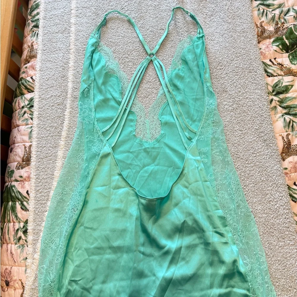 Victoria's Secret Aqua Satin Vintage Teddy Lingerie